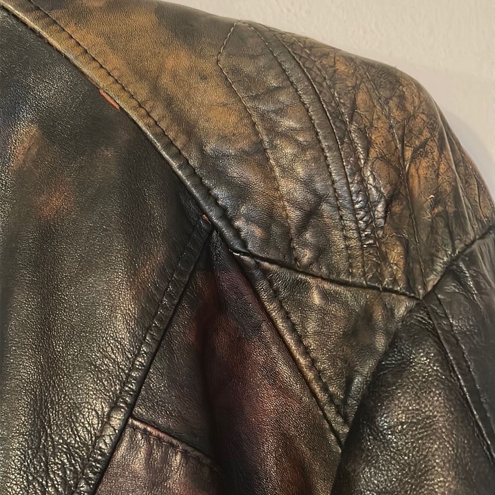 Vintage two tone leather lace up Moto motorcycle biker jacket - Picture 12 of 17